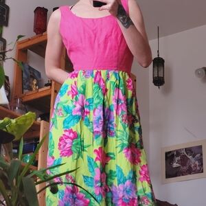 Suttles & Seawind Vintage Vicki Lynn Bondon Floral Linen Pink Maxi Dress - S